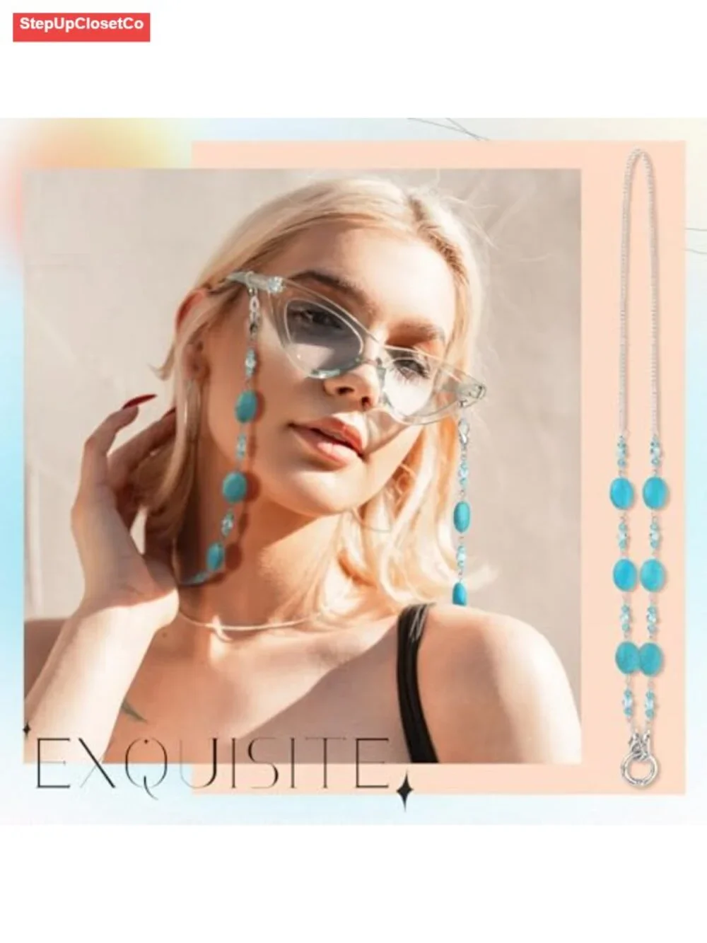 Set of 6 Crystal Beaded Eyeglass Chains Lanyard Holder Neck Strap for Women